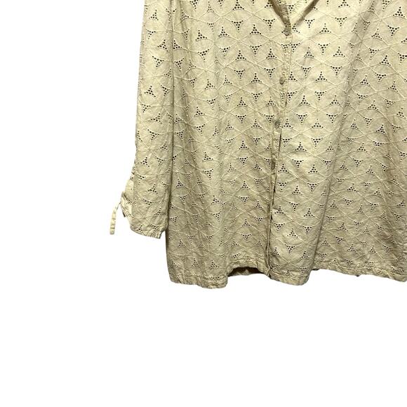 Susan Graver Womens Beige Eyelet Button Blouse 2X Cotton Boho Cottagecore Mature - Picture 8 of 8